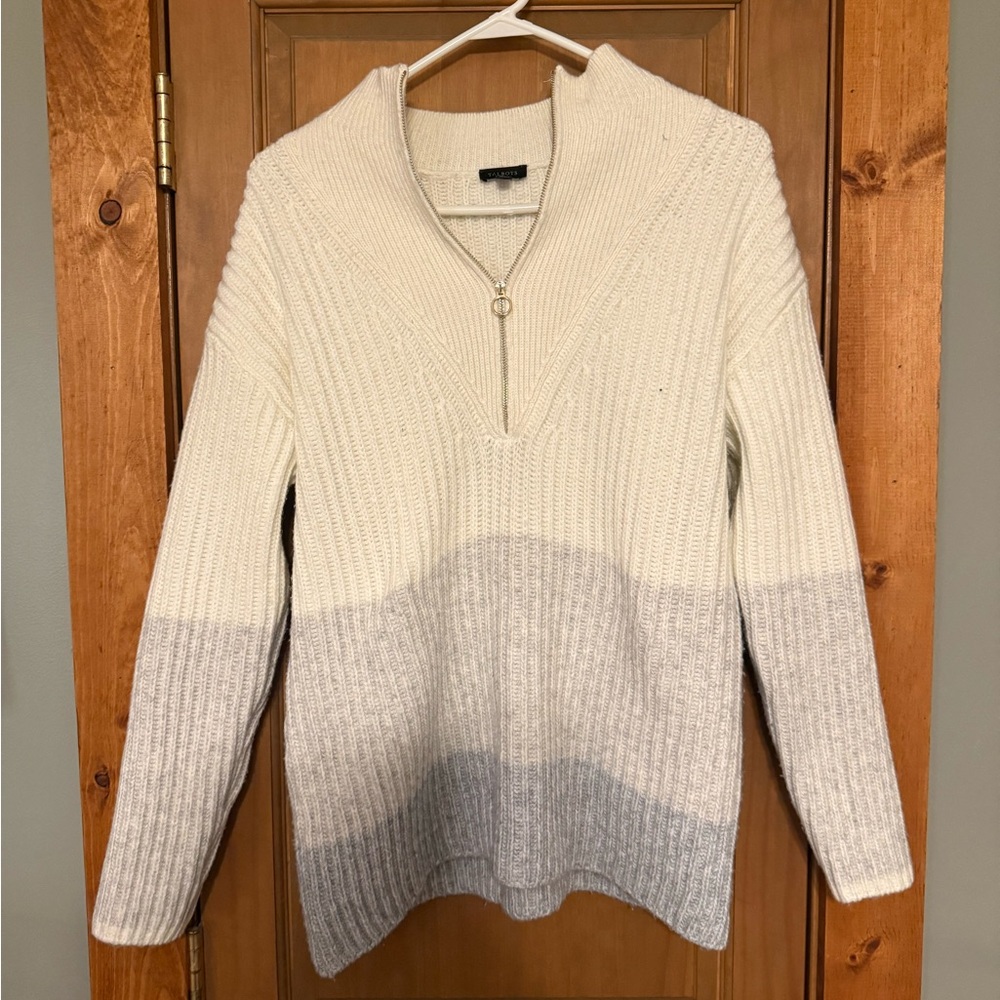 Talbots V-Neck Sweater in Cream and Gray